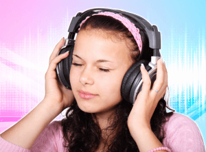 Girl is listening to binaural beats